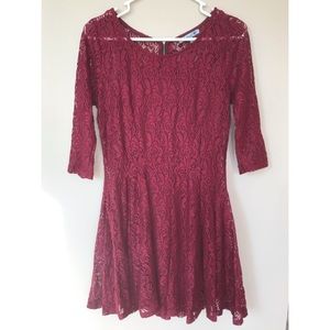 Burgundy Lace 3/4 Sleeve Dress Size M